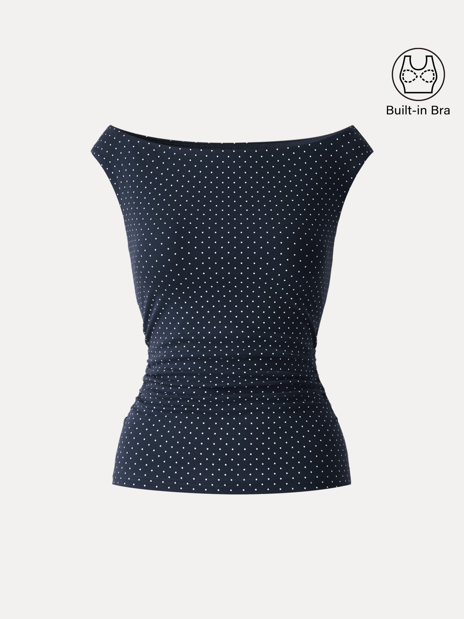 Stretch Cotton Polka Dot Boatneck Ruched Bra Top Limited Edition - Image 15