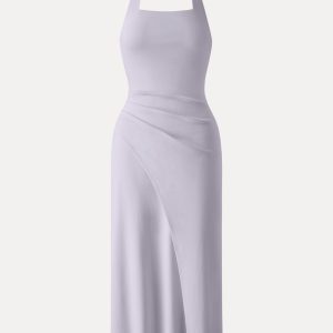 Cotton Lyocell Halter Square Neck Tucked Maxi Dress - Image 13