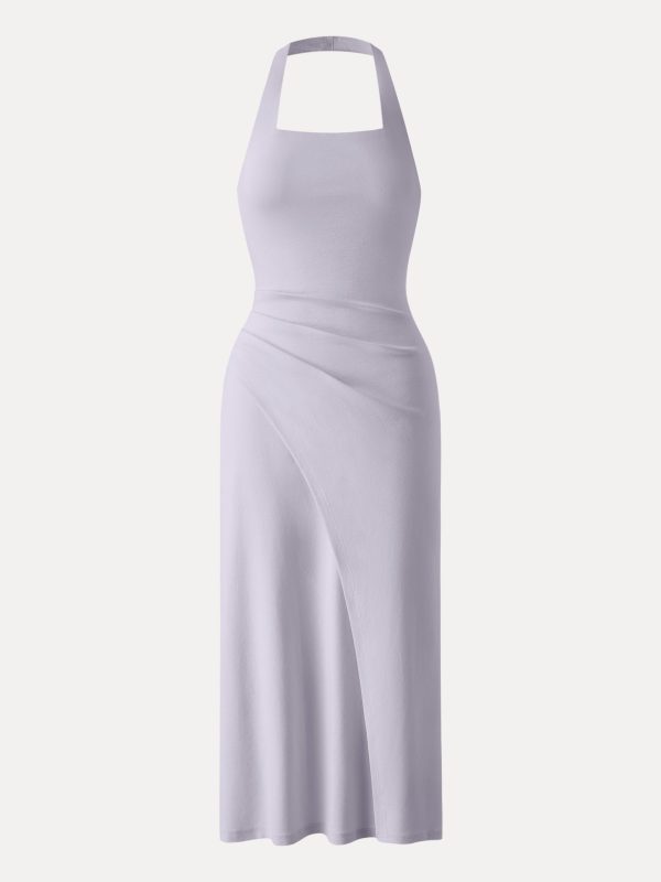 Cotton Lyocell Halter Square Neck Tucked Maxi Dress