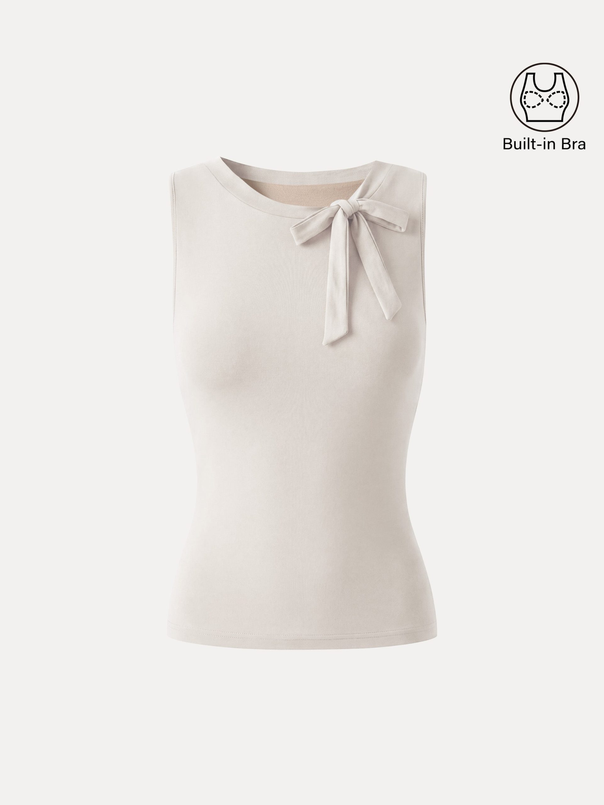 Milky Smooth Round Neck Sleeveless Top with Bow - Image 10