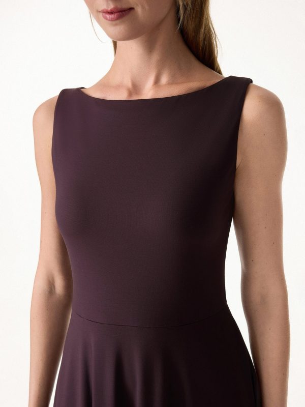 Stretchy Boatneck Fit-and-Flare Mini Bra Dress with Pockets