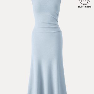 Elegant Boatneck Tucked Fit-and-Flare Midi Bra Dress - Image 11