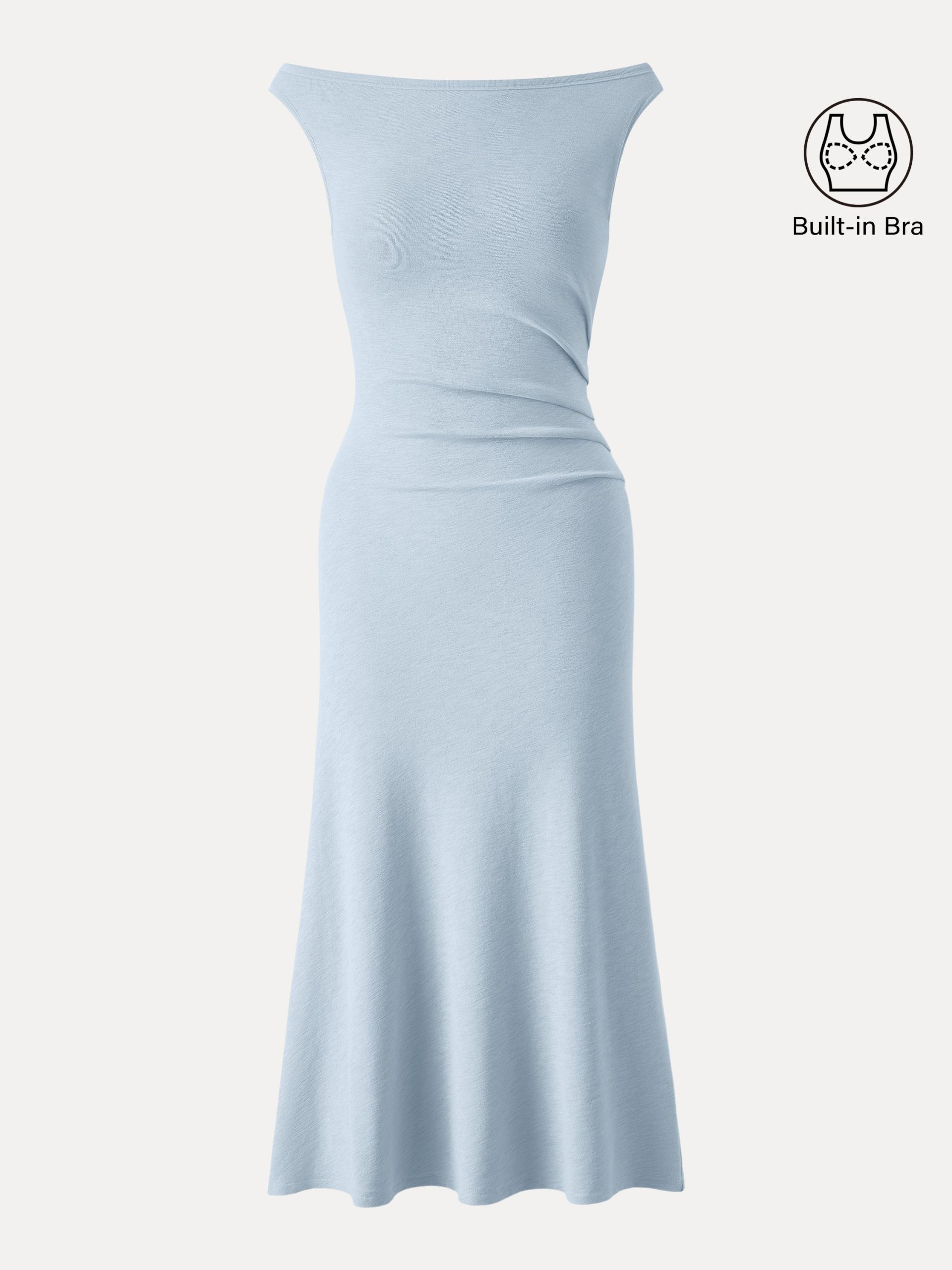 Elegant Boatneck Tucked Fit-and-Flare Midi Bra Dress - Image 11
