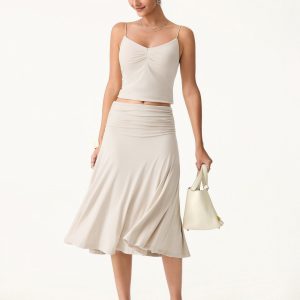 Flowy Side Ruched A-line Midi Skirt