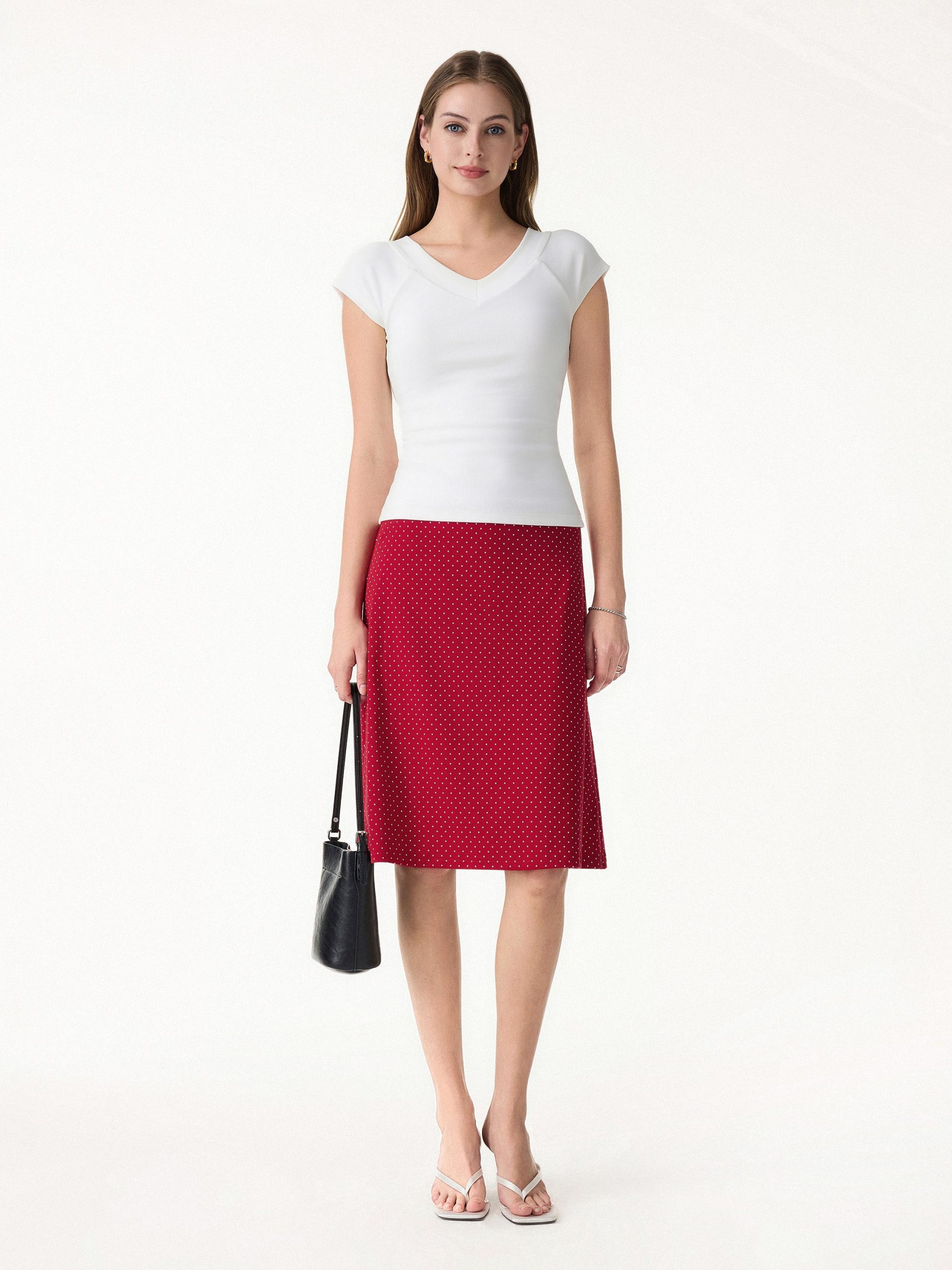 Stretch Cotton Polka Dot A-Line Flare Skirt Limited Edition - Image 2