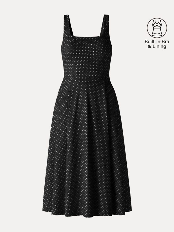 Stretch Cotton Polka Dot Square Neck Midi Bra Dress with Pockets Limited Edition