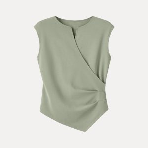 Surplice Wide Shoulder Tucked Angled Tank Top - Image 9