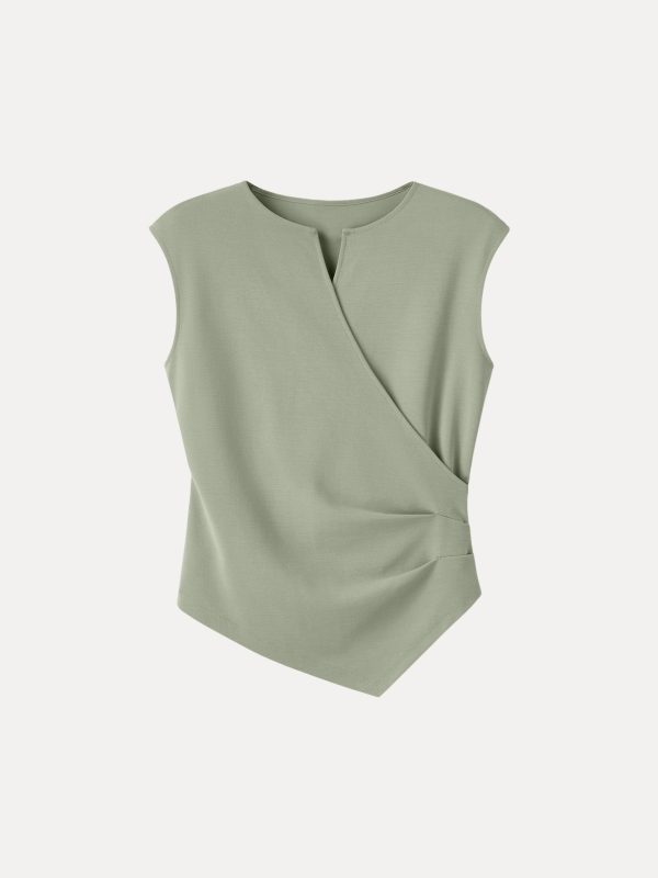 Surplice Wide Shoulder Tucked Angled Tank Top