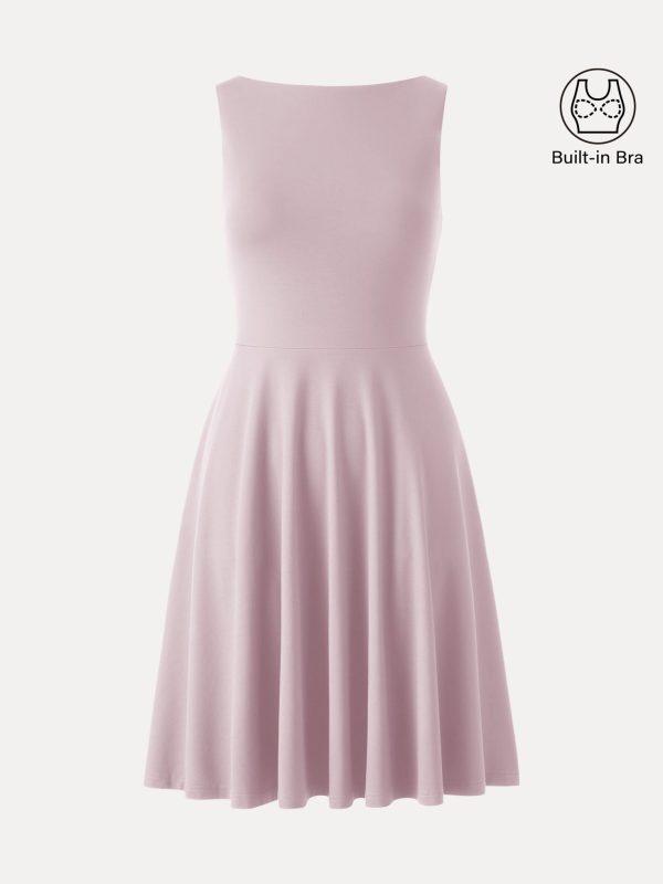 Stretchy Boatneck Fit-and-Flare Mini Bra Dress with Pockets