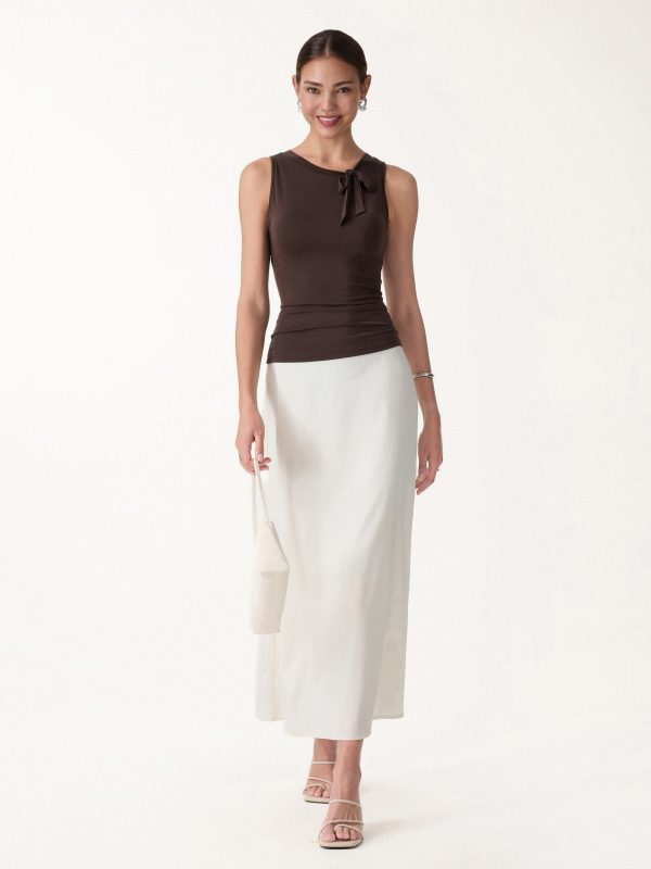 Milky Smooth Round Neck Sleeveless Top with Bow