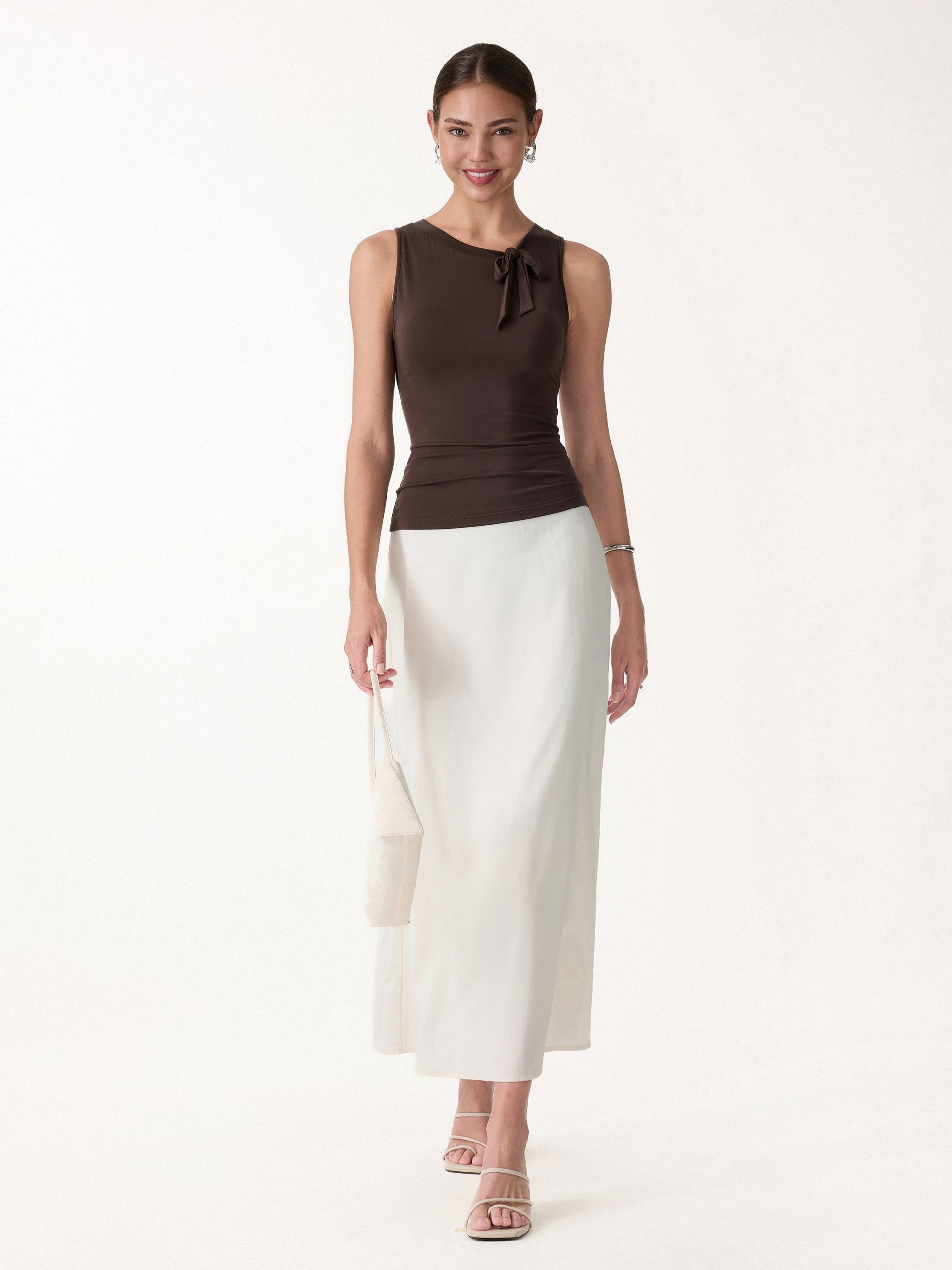 Milky Smooth Round Neck Sleeveless Top with Bow - Image 2