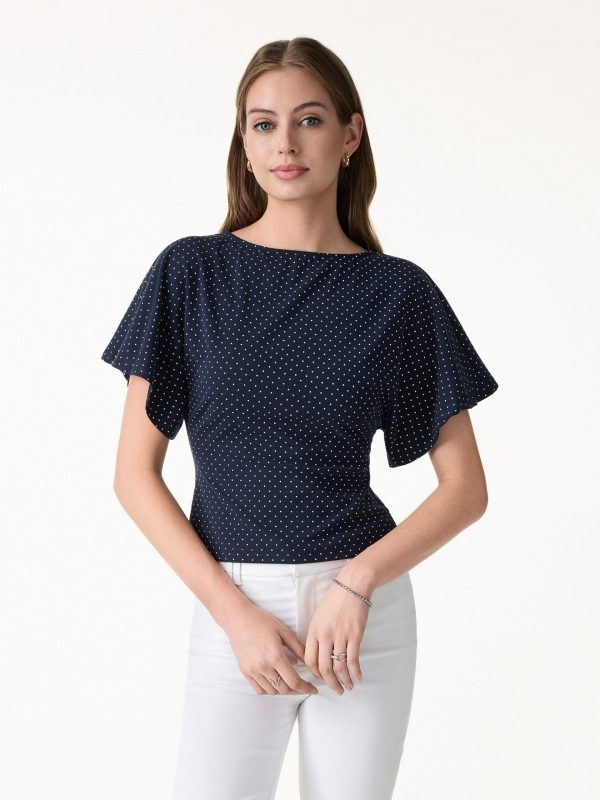 2Pcs Set Boatneck Flutter Sleeves Polka Dot Top & A-Line Flare Skirt Limited Edition
