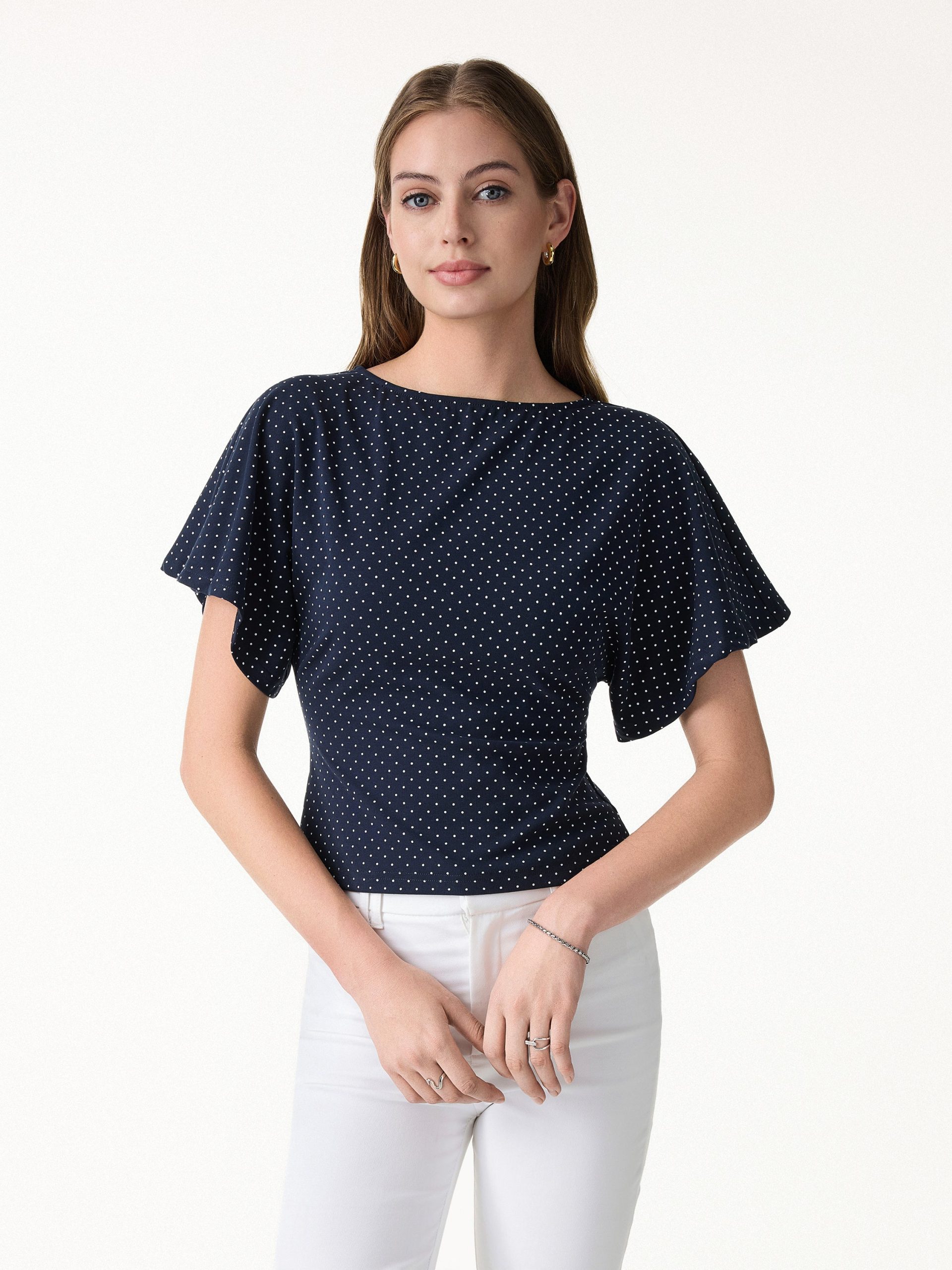 2Pcs Set Boatneck Flutter Sleeves Polka Dot Top & A-Line Flare Skirt Limited Edition - Image 7