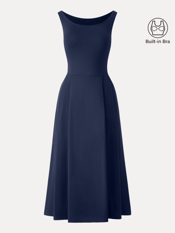 Balletic Scoop Neck Midi Bra Dress with Pockets