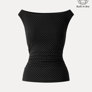Stretch Cotton Polka Dot Boatneck Ruched Bra Top Limited Edition - Image 21