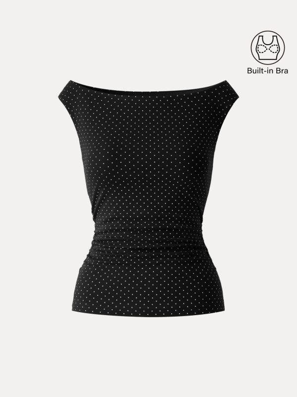 Stretch Cotton Polka Dot Boatneck Ruched Bra Top Limited Edition