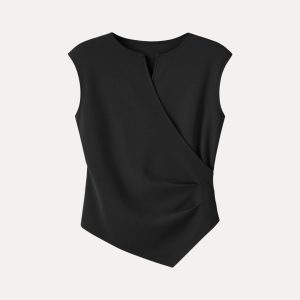 Surplice Wide Shoulder Tucked Angled Tank Top - Image 14