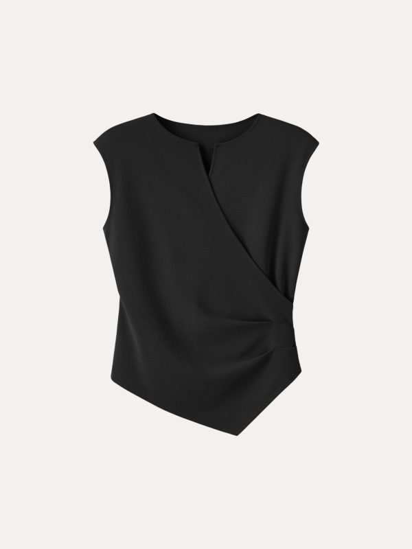 Surplice Wide Shoulder Tucked Angled Tank Top