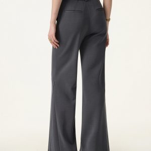 Wrinkle-Resistant High Rise Flared Trousers with Pockets - Image 9