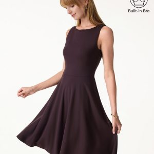 Stretchy Boatneck Fit-and-Flare Mini Bra Dress with Pockets - Image 7