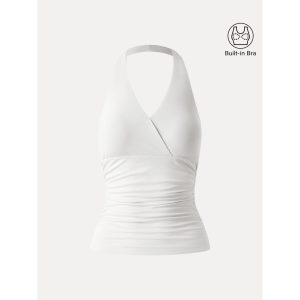 Halter Neck Side Gathered New Airy Bra Tank - Image 14