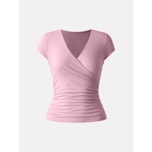 Surplice Cap Sleeve Side Ruched Fitted Tee - Image 11