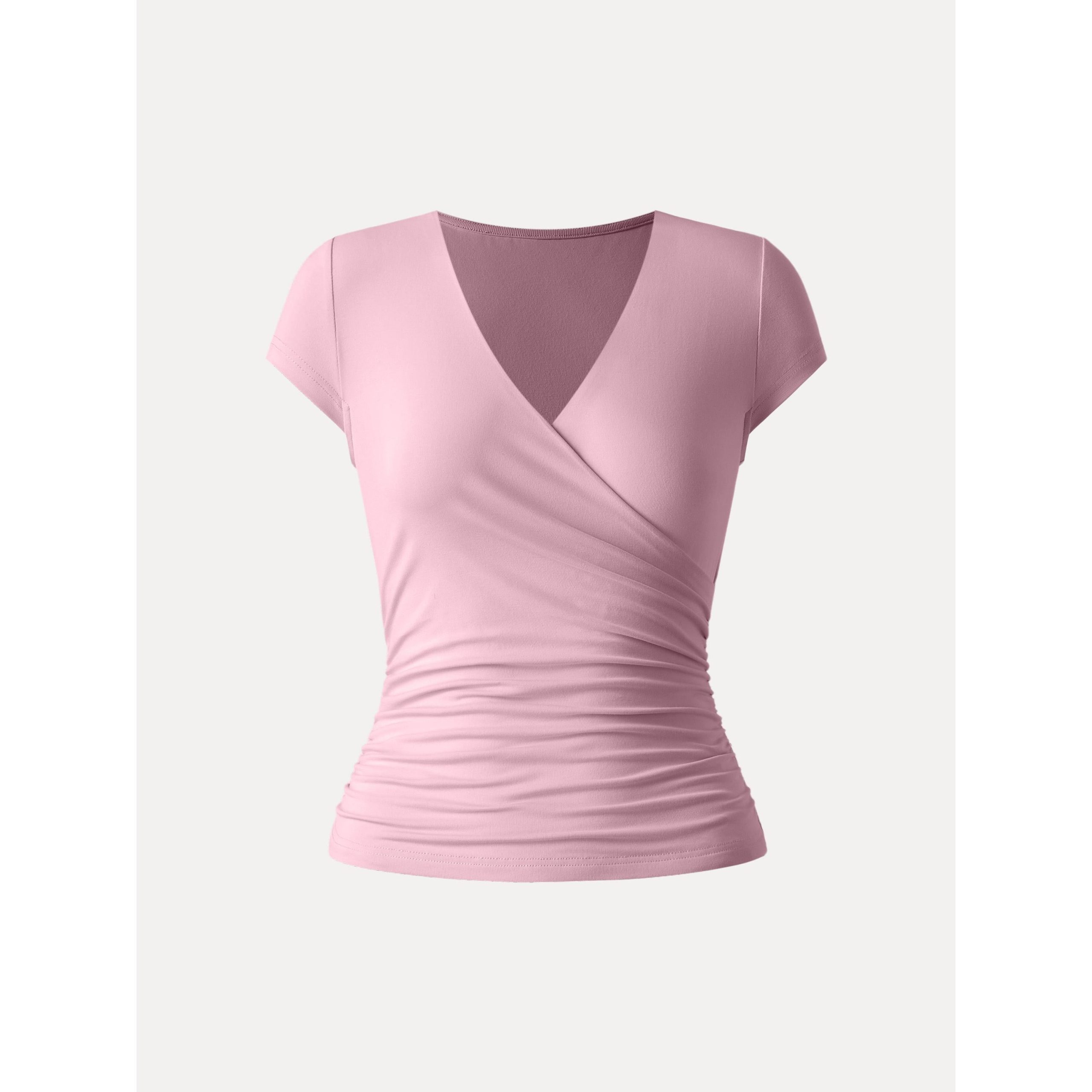 Surplice Cap Sleeve Side Ruched Fitted Tee - Image 11