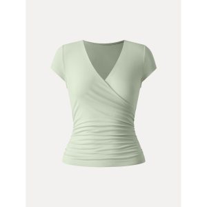 Surplice Cap Sleeve Side Ruched Fitted Tee - Image 13