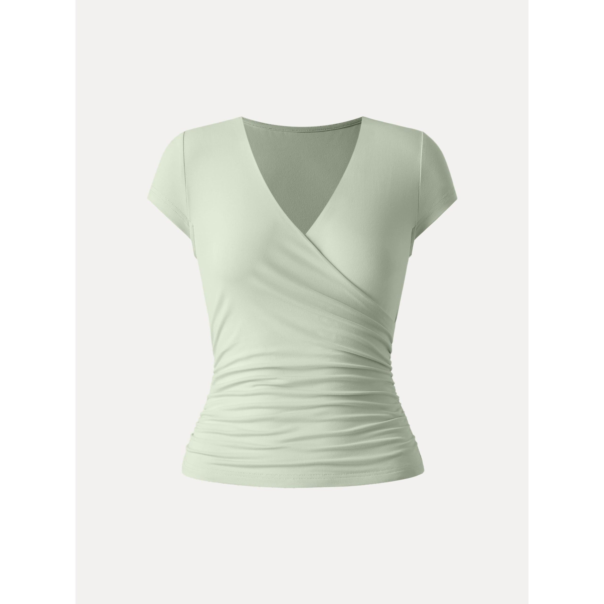 Surplice Cap Sleeve Side Ruched Fitted Tee - Image 13
