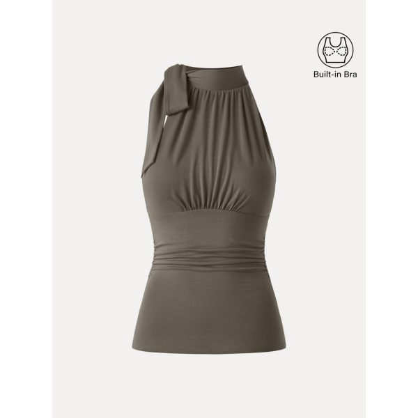 Side Ruched High Tie Neck New Airy Bra Tank