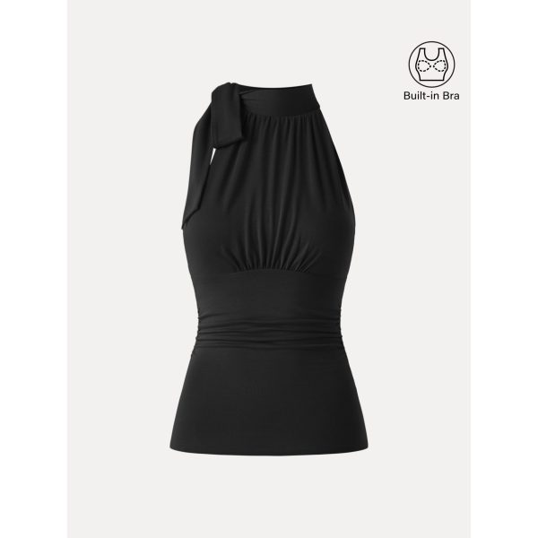 Side Ruched High Tie Neck New Airy Bra Tank