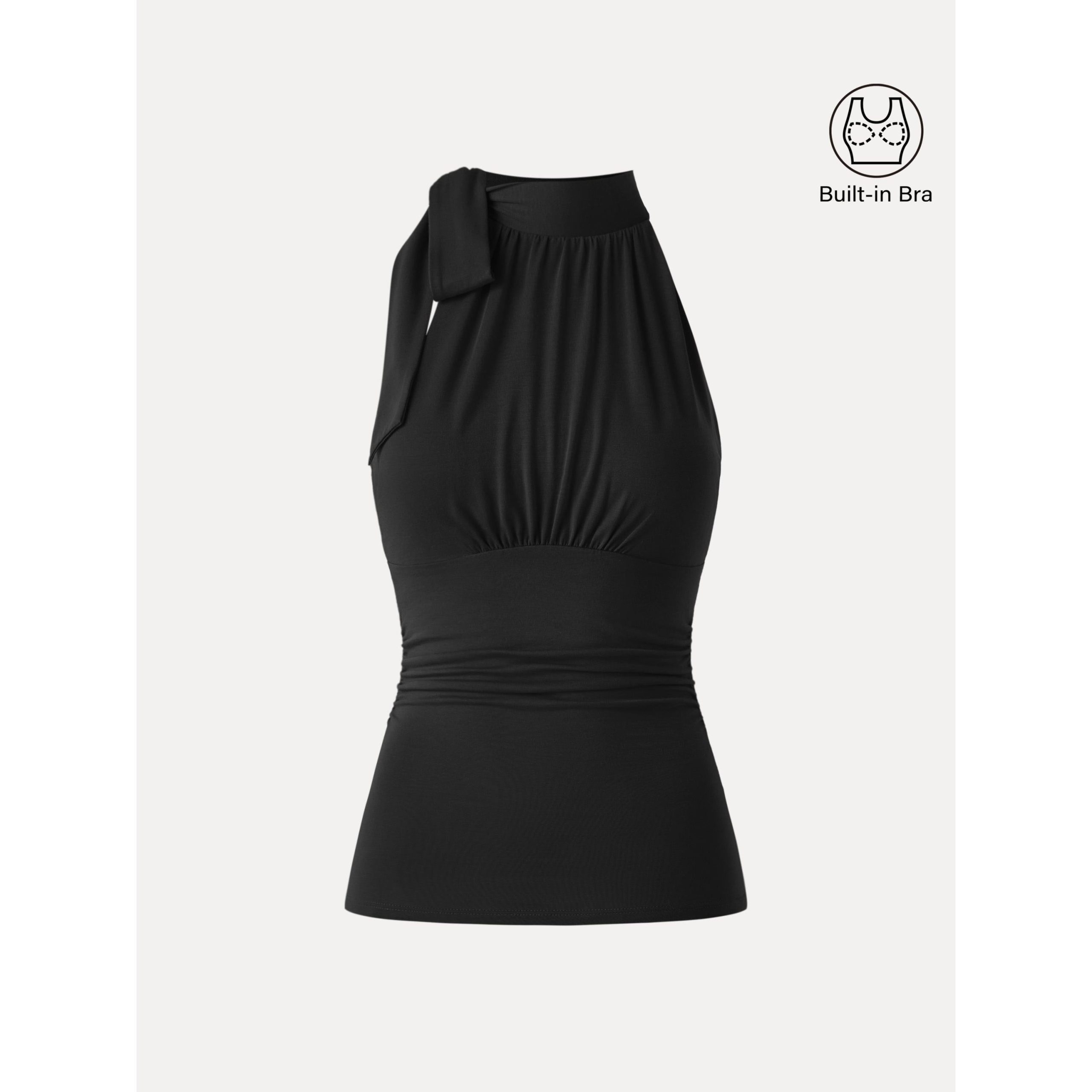 Side Ruched High Tie Neck New Airy Bra Tank - Image 19