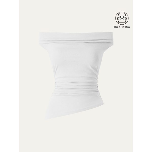 Off Shoulder Cotton-Linen Gathered New Airy Bra Tank