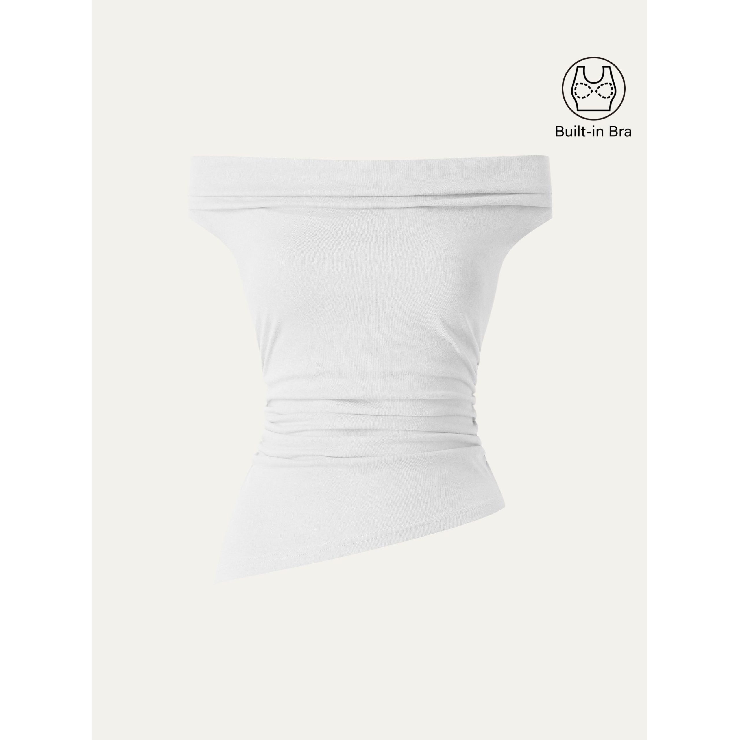 Off Shoulder Cotton-Linen Gathered New Airy Bra Tank - Image 13