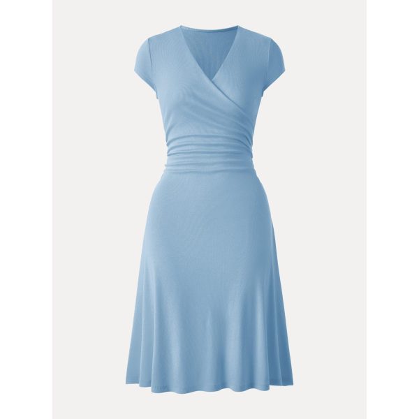 Stretch Cotton Surplice V-neck Cap Sleeve Midi Dress