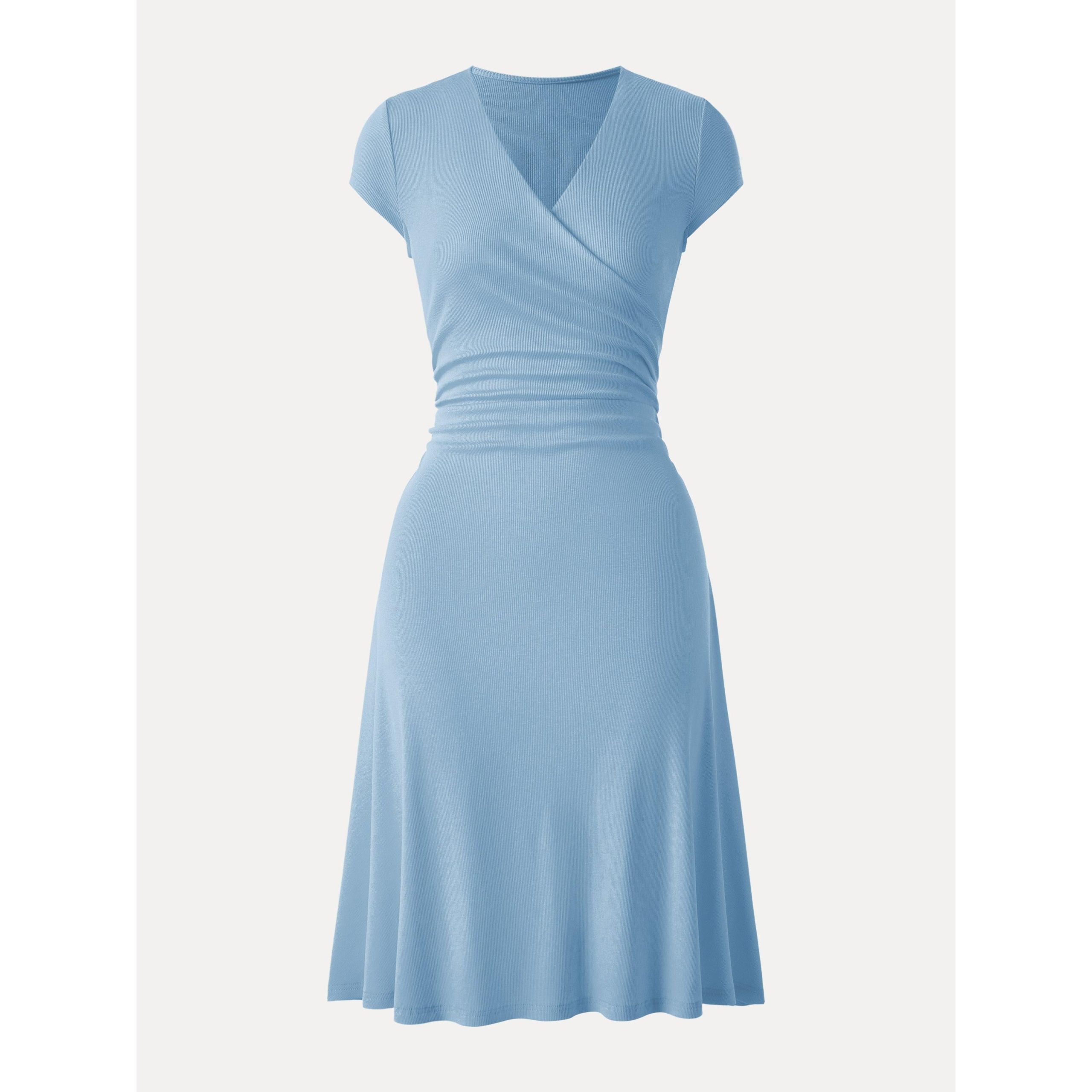 Stretch Cotton Surplice V-neck Cap Sleeve Midi Dress - Image 10