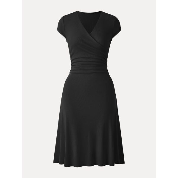 Stretch Cotton Surplice V-neck Cap Sleeve Midi Dress