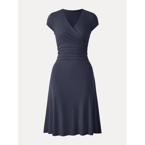 Stretch Cotton Surplice V-neck Cap Sleeve Midi Dress