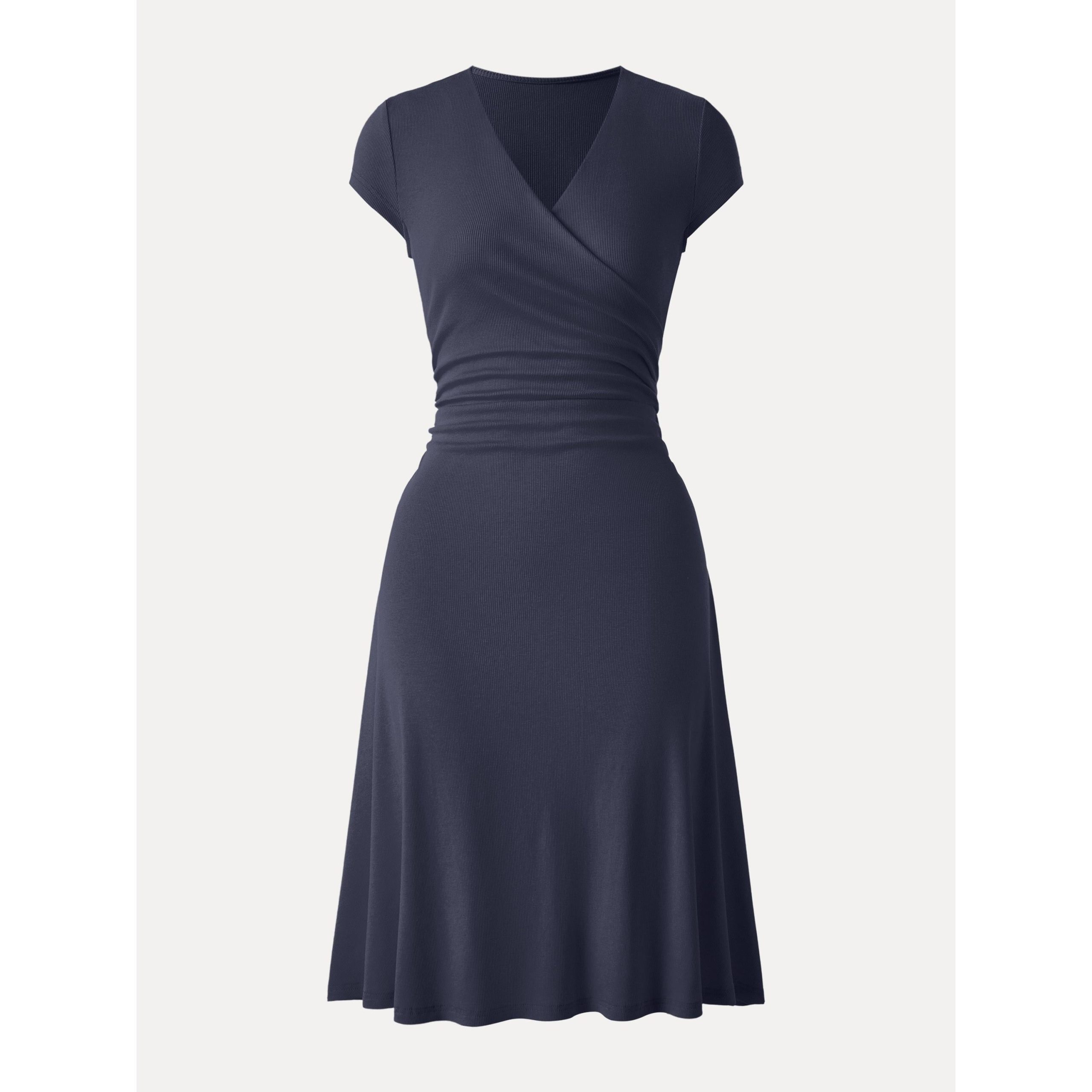 Stretch Cotton Surplice V-neck Cap Sleeve Midi Dress - Image 11
