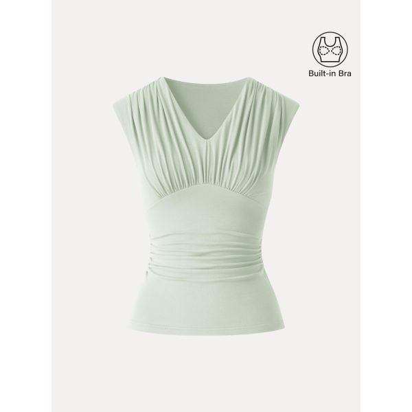 SkinKiss Cooling V-Neck Ruched Wide Shoulder Bra Tank