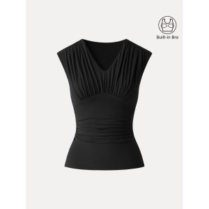 SkinKiss Cooling V-Neck Ruched Wide Shoulder Bra Tank - Image 17