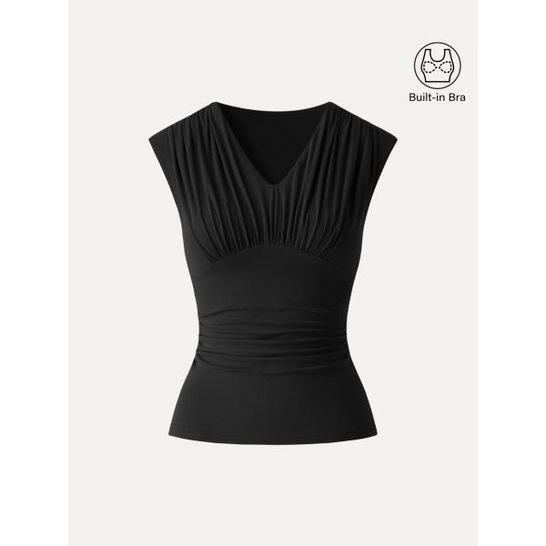 SkinKiss Cooling V-Neck Ruched Wide Shoulder Bra Tank