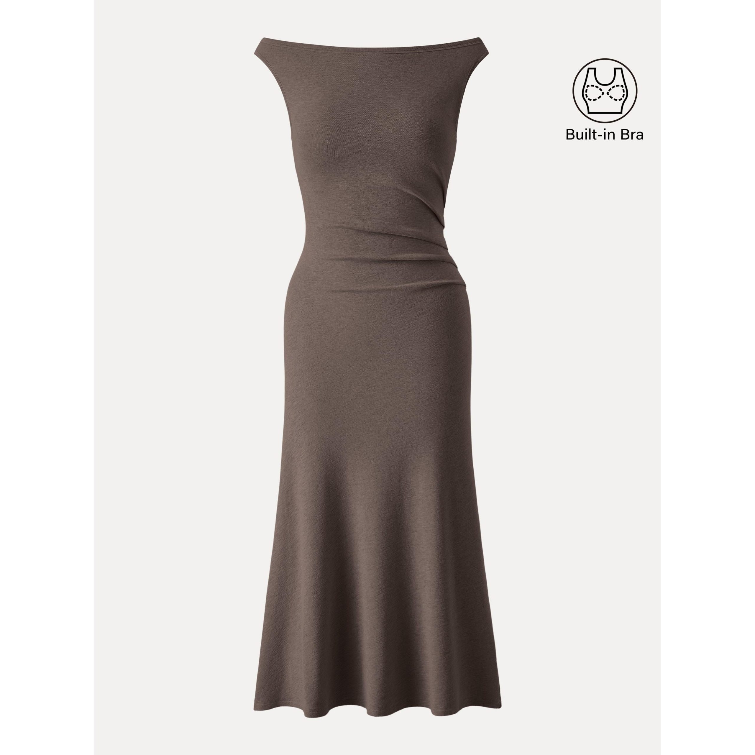 Elegant Boatneck Tucked Fit-and-Flare Midi Bra Dress - Image 15